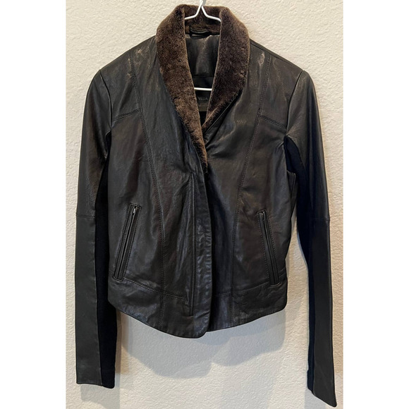 Veda Dom shearling shawl collar leather jacket (P) - Picture 2 of 10